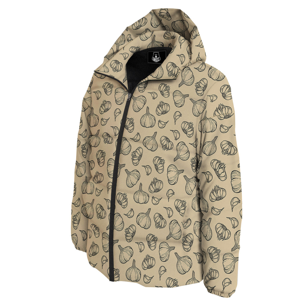 Beige Drawing Garlic Print Pattern Down Jacket-grizzshop