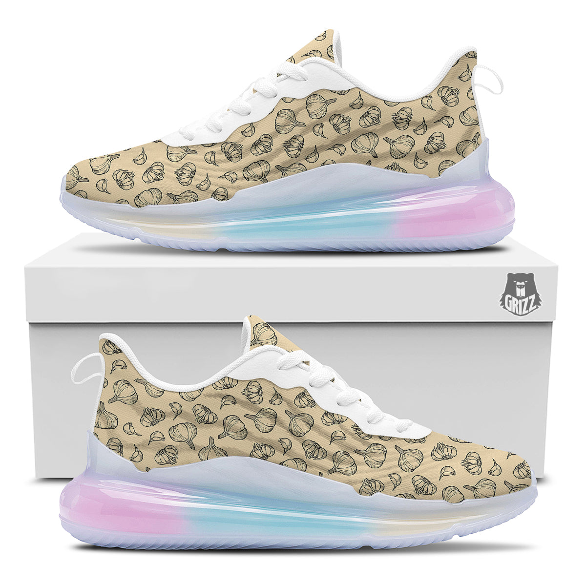 Beige Drawing Garlic Print Pattern Running Sneakers-grizzshop