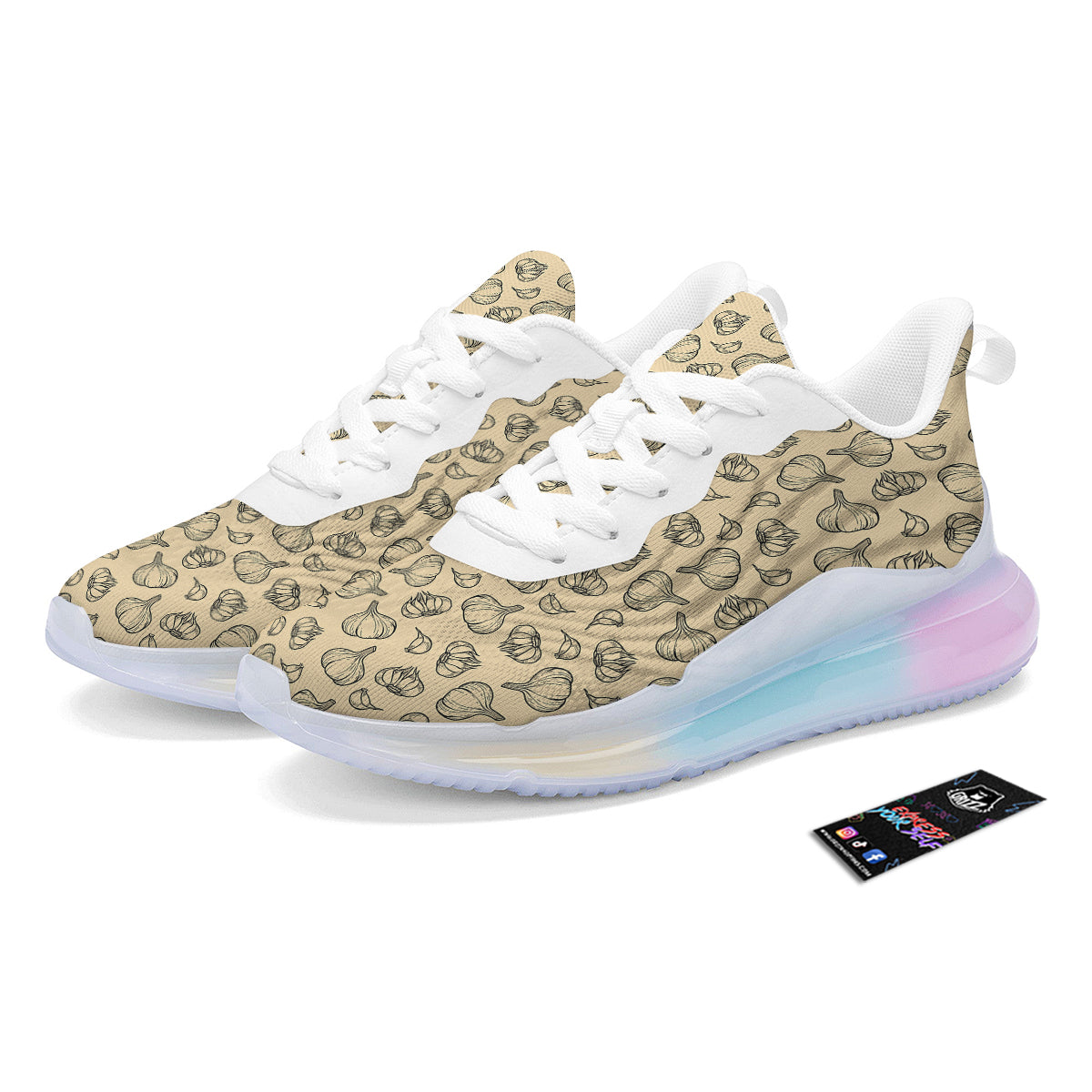 Beige Drawing Garlic Print Pattern Running Sneakers-grizzshop