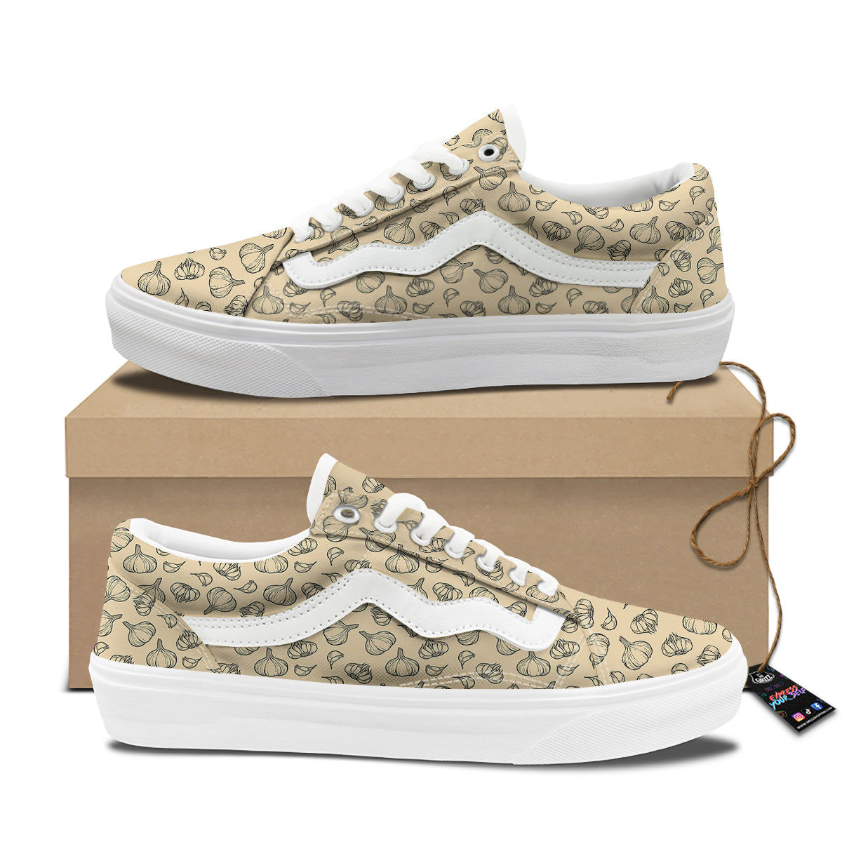 Beige Drawing Garlic Print Pattern Skate Shoes-grizzshop