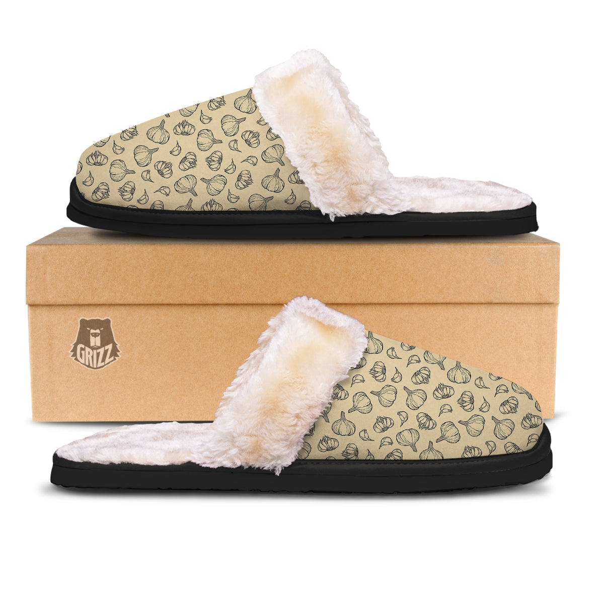 Beige Drawing Garlic Print Pattern Slippers-grizzshop