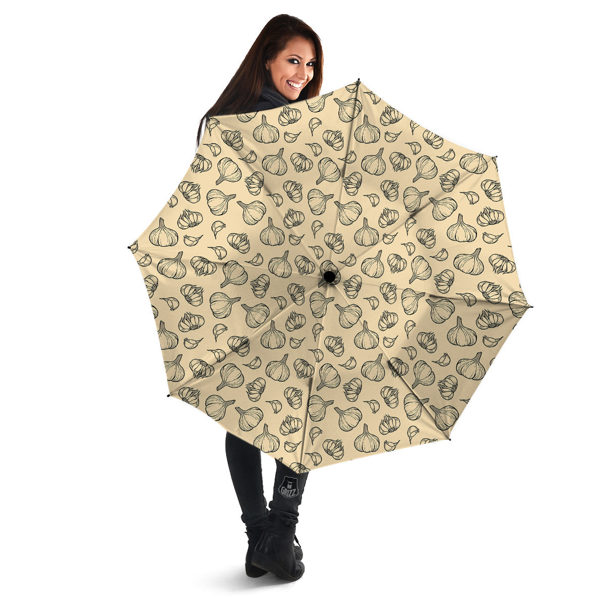 Beige Drawing Garlic Print Pattern Umbrella-grizzshop