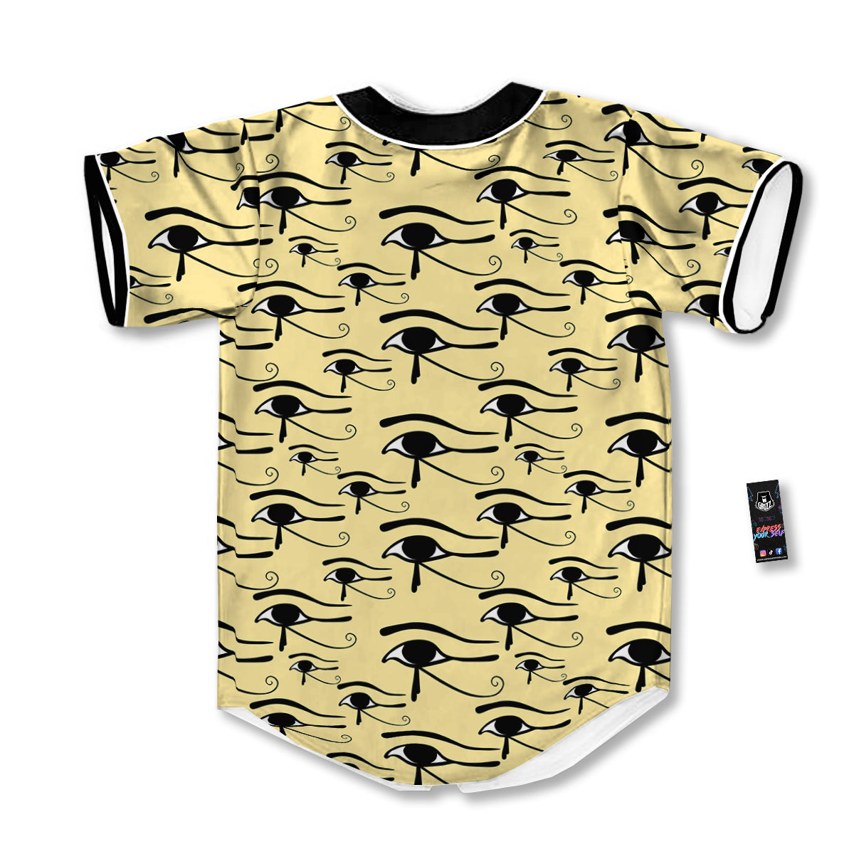 Beige Eye of Horus Print Pattern Baseball Jersey-grizzshop