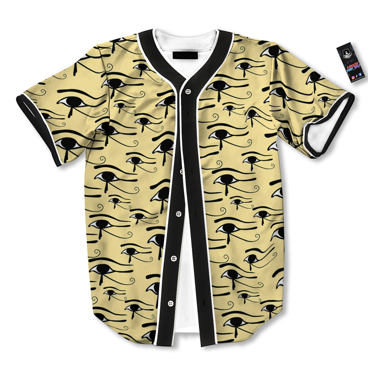 Beige Eye of Horus Print Pattern Baseball Jersey-grizzshop