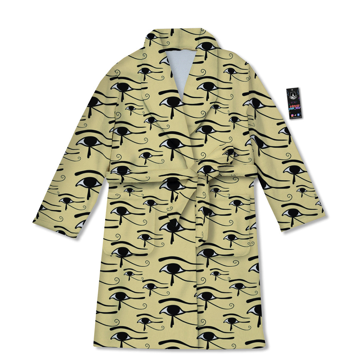 Beige Eye of Horus Print Pattern Bathrobe-grizzshop