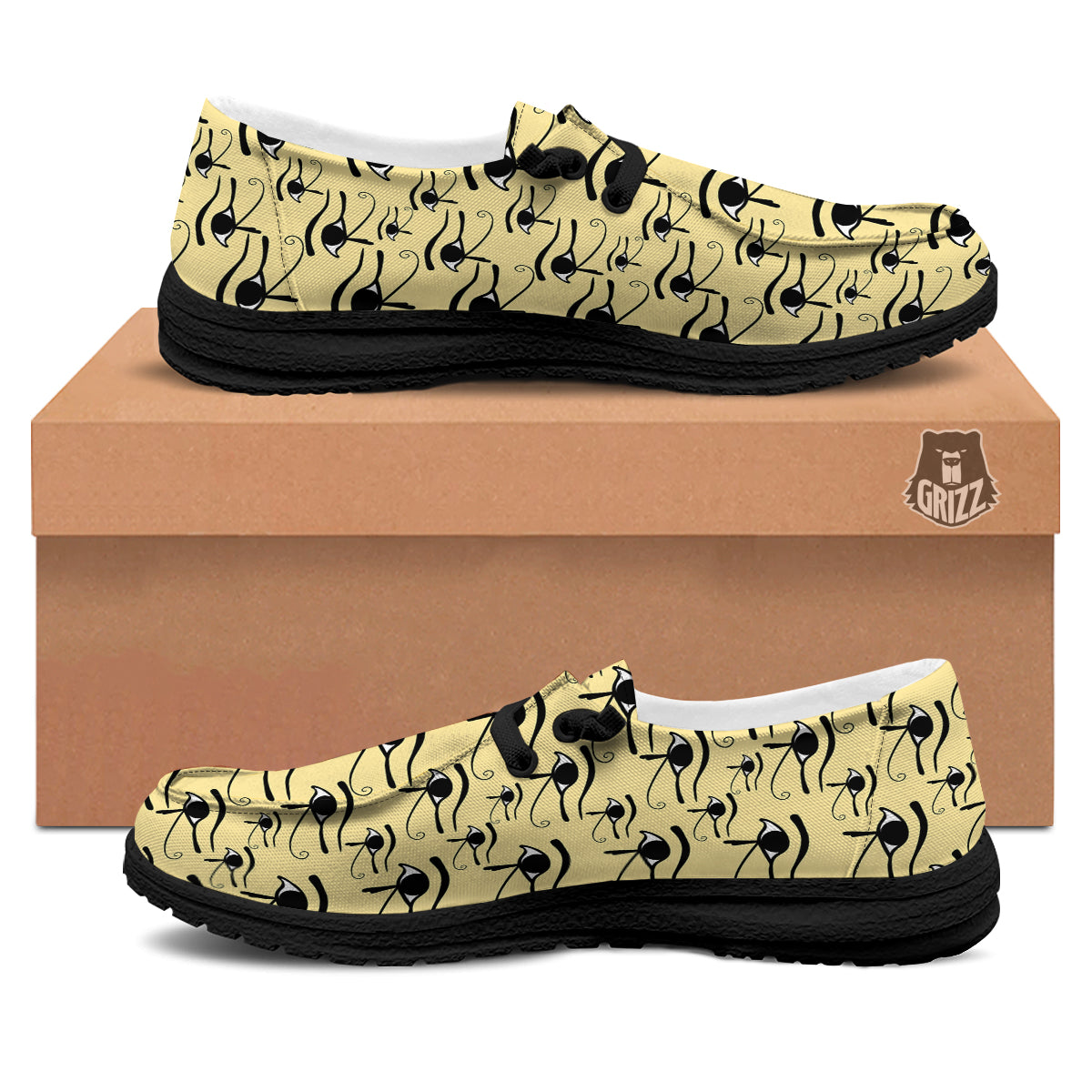 Beige Eye of Horus Print Pattern Black Loafers-grizzshop