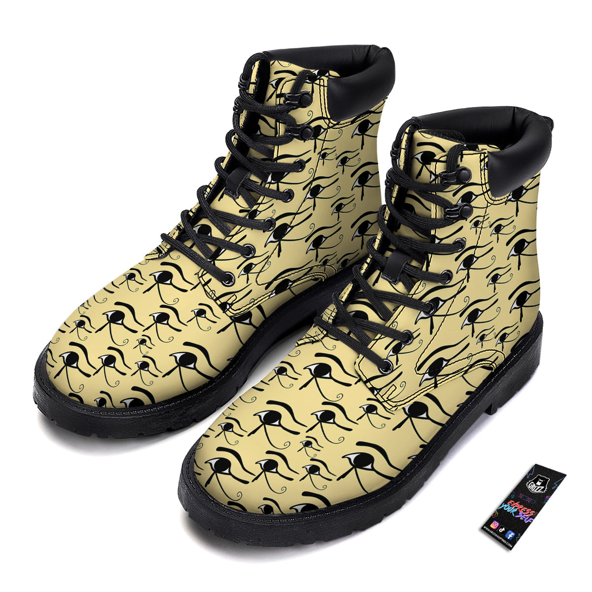 Beige Eye of Horus Print Pattern Boots-grizzshop