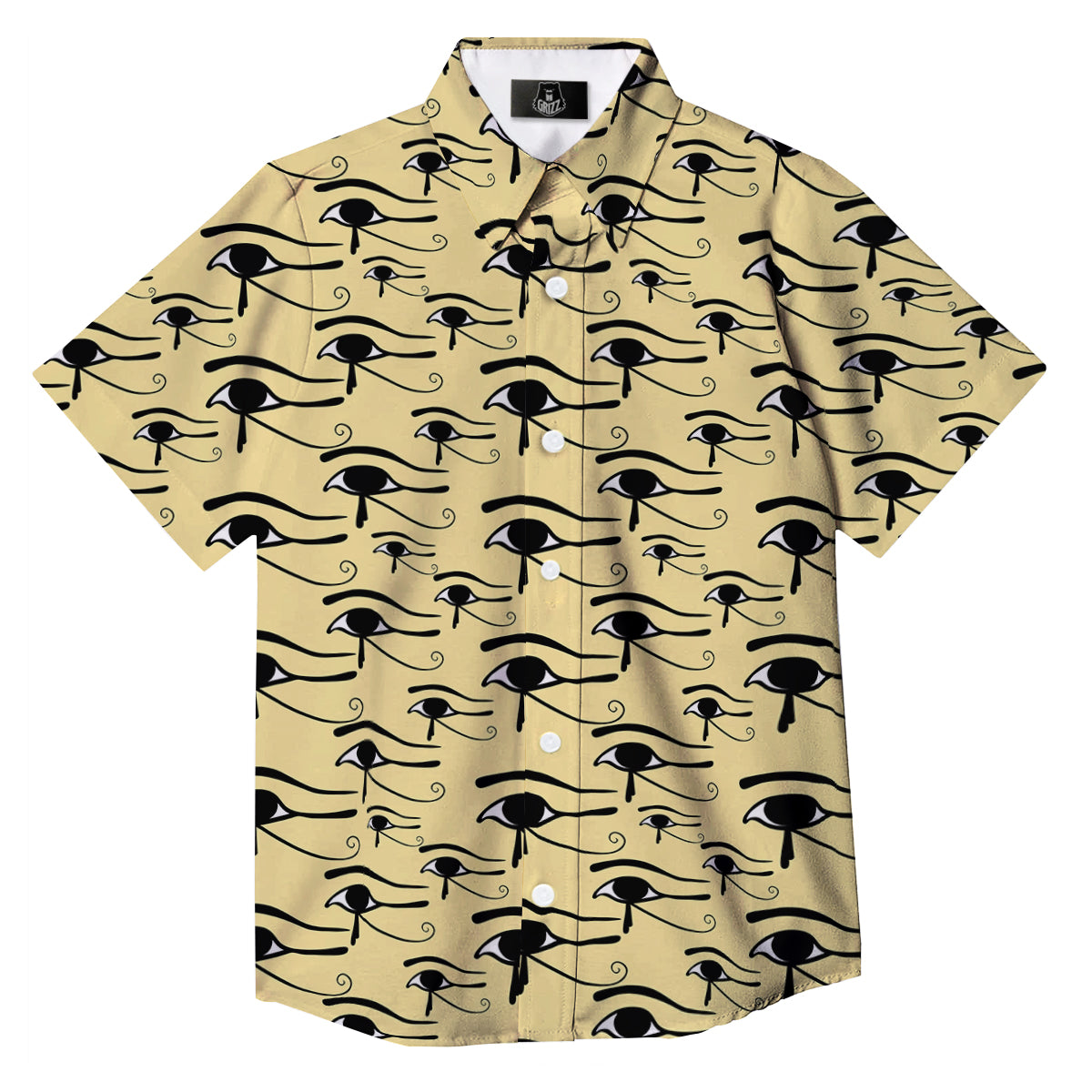 Beige Eye of Horus Print Pattern Button Up Shirt-grizzshop