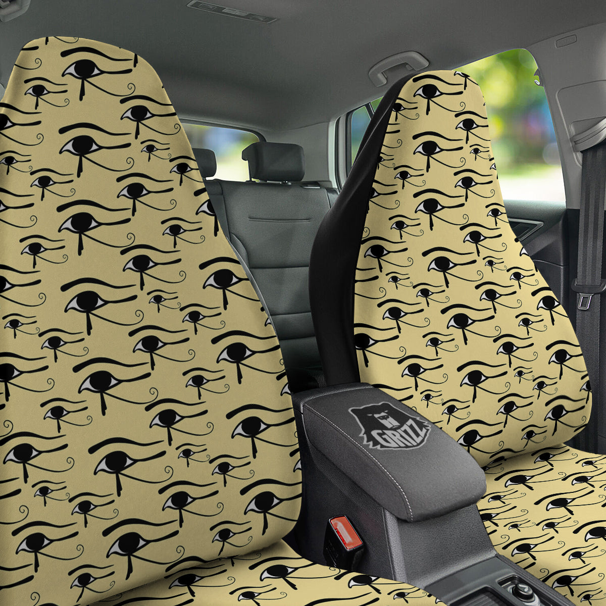 Beige Eye of Horus Print Pattern Car Seat Covers-grizzshop