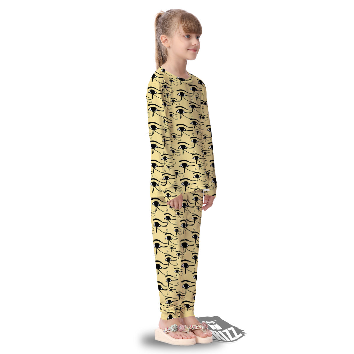 Beige Eye of Horus Print Pattern Kid's Pajamas-grizzshop