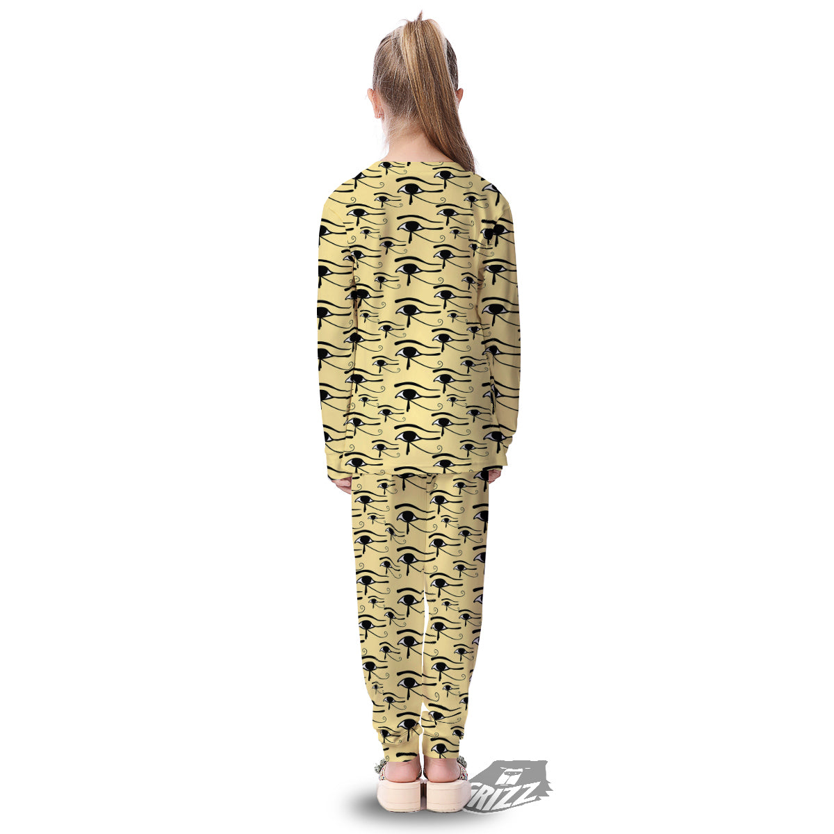 Beige Eye of Horus Print Pattern Kid's Pajamas-grizzshop