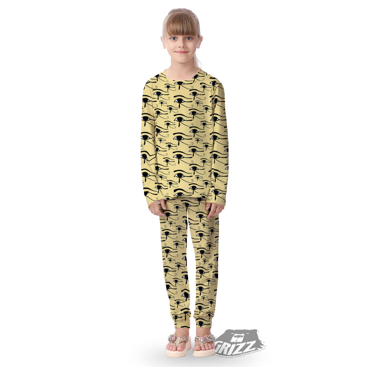 Beige Eye of Horus Print Pattern Kid's Pajamas-grizzshop