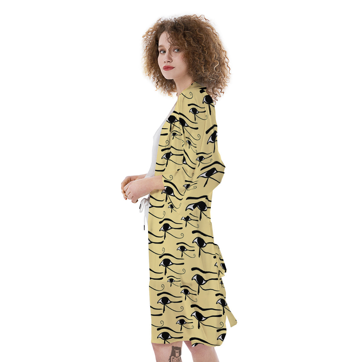 Beige Eye of Horus Print Pattern Kimono-grizzshop