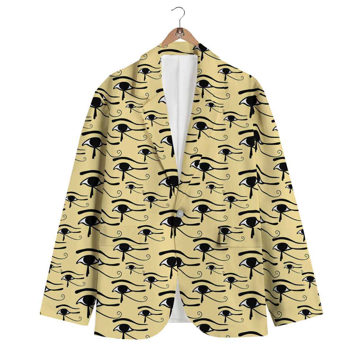 Beige Eye of Horus Print Pattern Men's Blazer-grizzshop