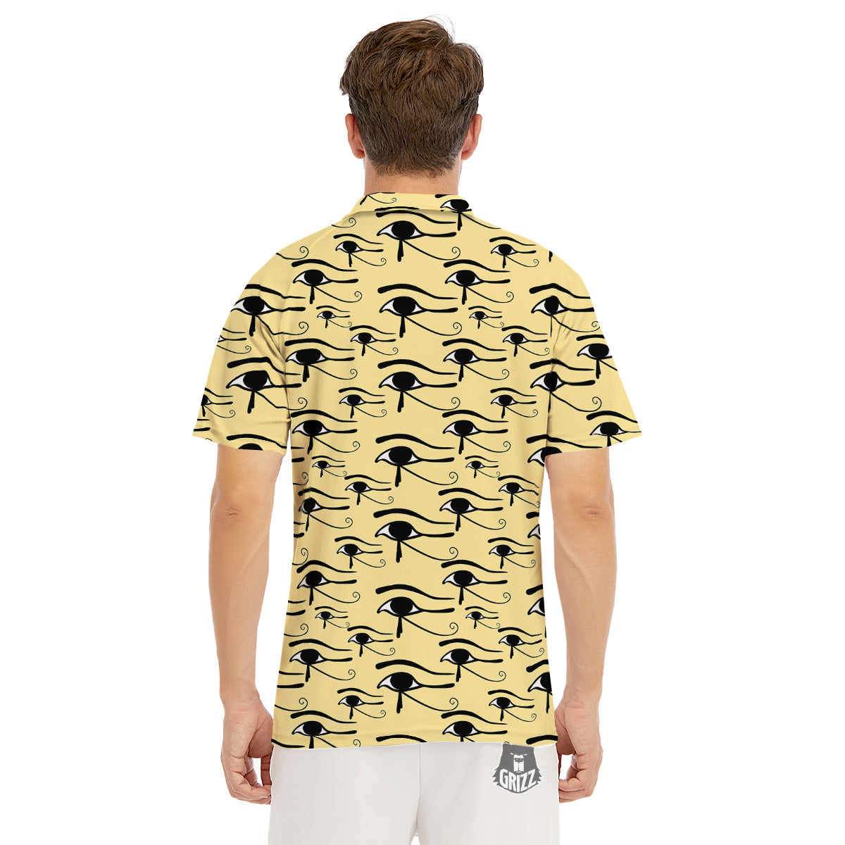 Beige Eye of Horus Print Pattern Men's Golf Shirts-grizzshop