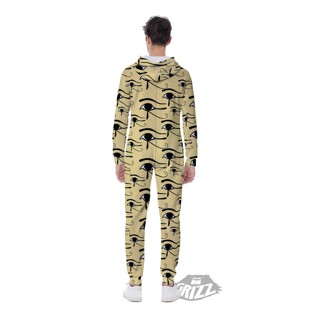 Beige Eye of Horus Print Pattern Men's Jumpsuit-grizzshop