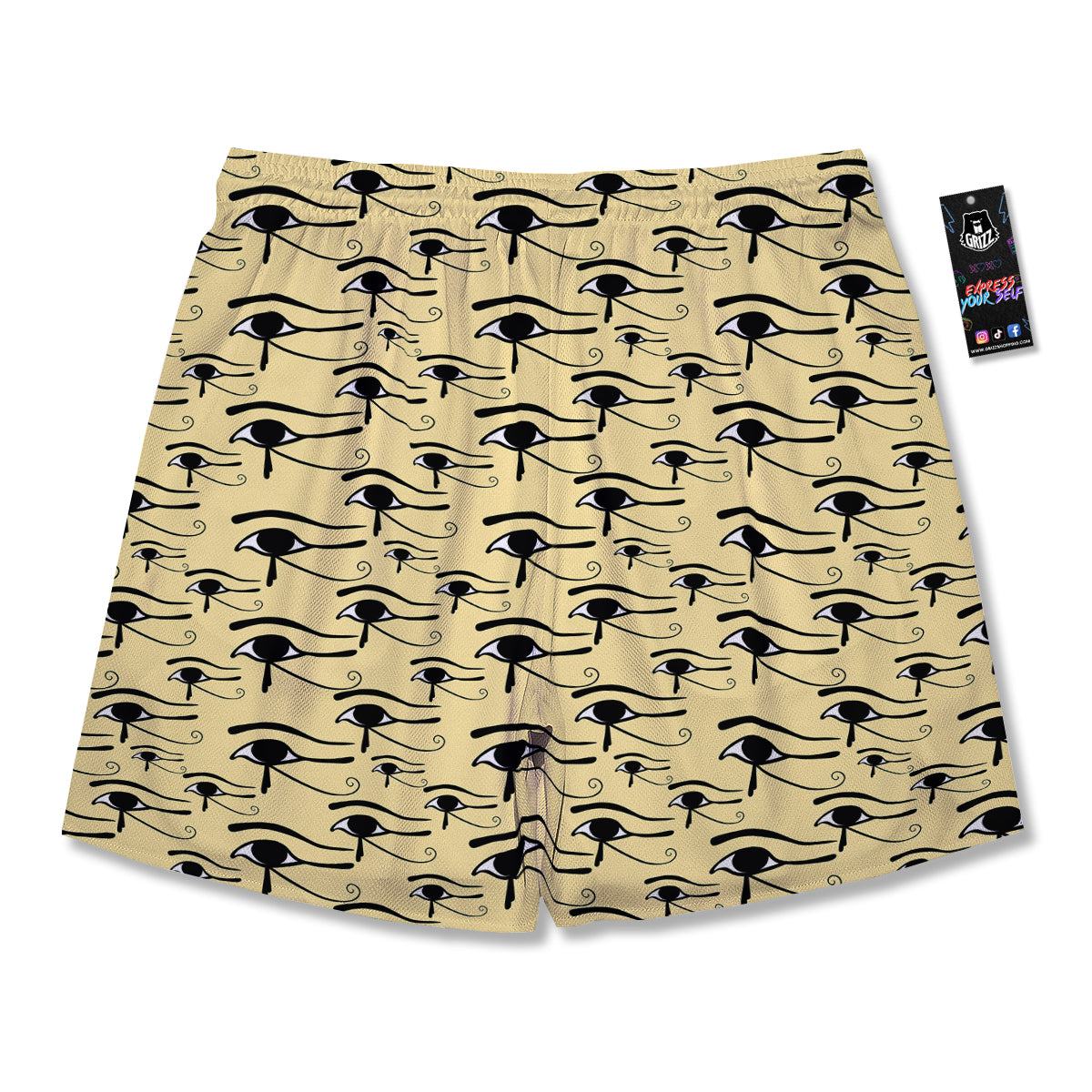 Beige Eye of Horus Print Pattern Men's Running Shorts-grizzshop