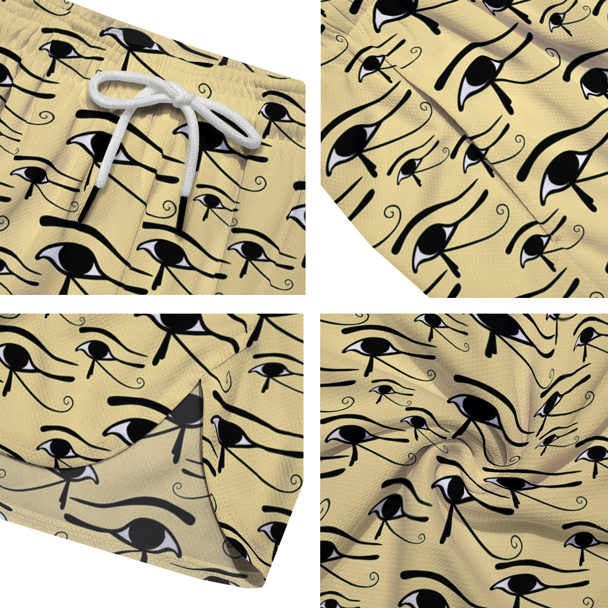 Beige Eye of Horus Print Pattern Men's Running Shorts-grizzshop