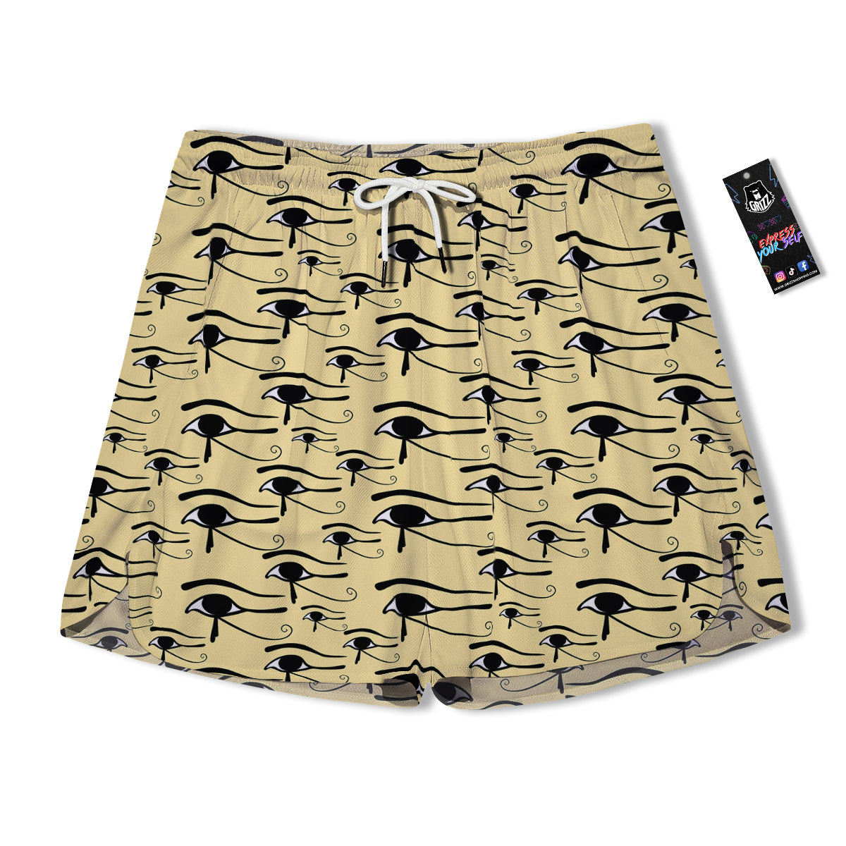 Beige Eye of Horus Print Pattern Men's Running Shorts-grizzshop