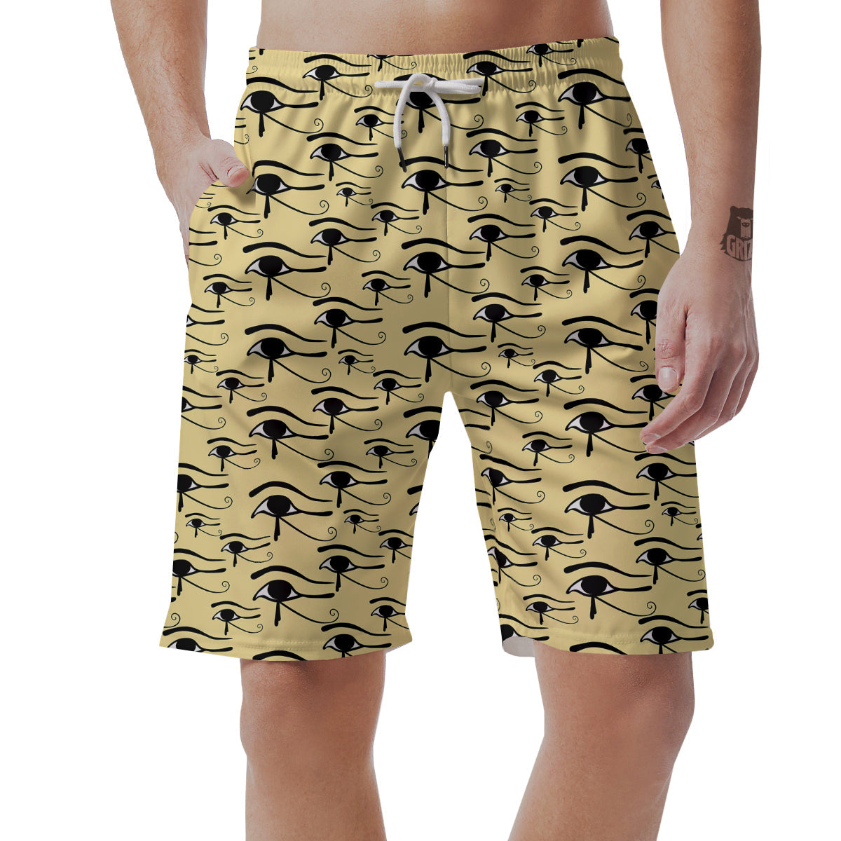 Beige Eye of Horus Print Pattern Men's Shorts-grizzshop