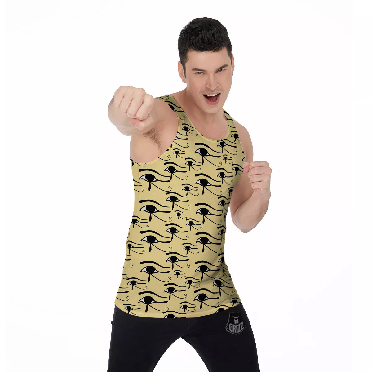 Beige Eye of Horus Print Pattern Men's Tank Top-grizzshop