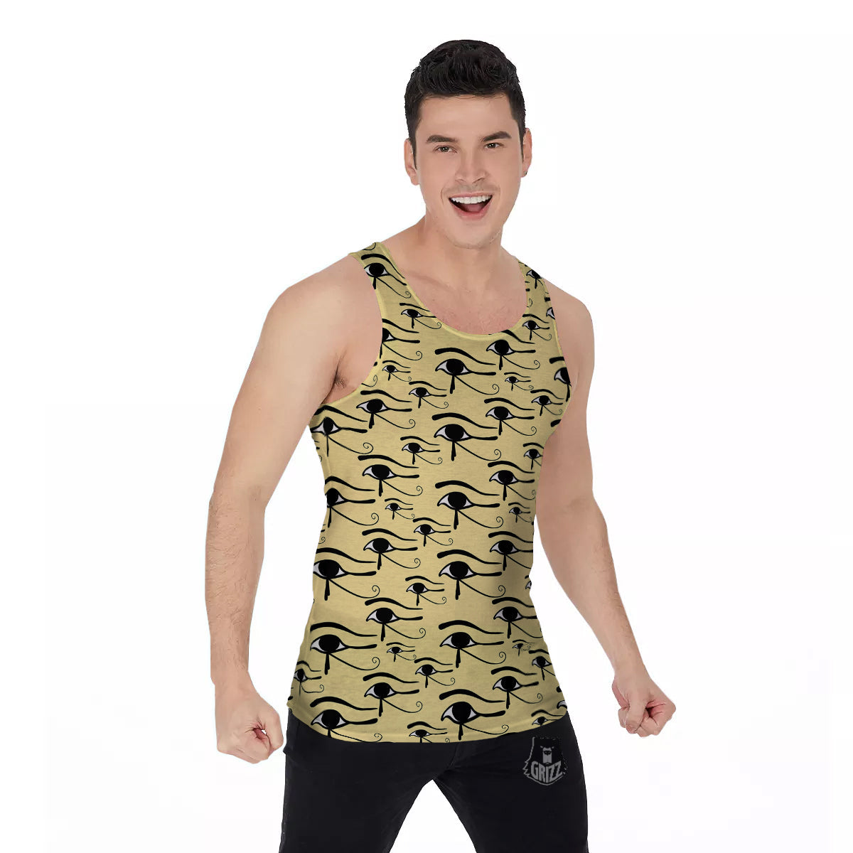 Beige Eye of Horus Print Pattern Men's Tank Top-grizzshop
