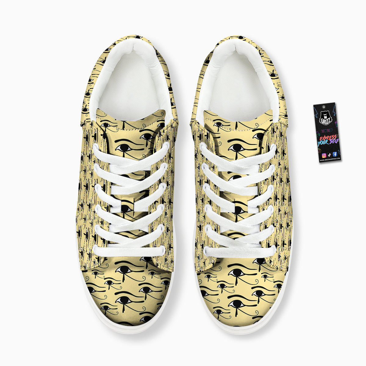 Beige Eye of Horus Print Pattern Platform Shoes-grizzshop