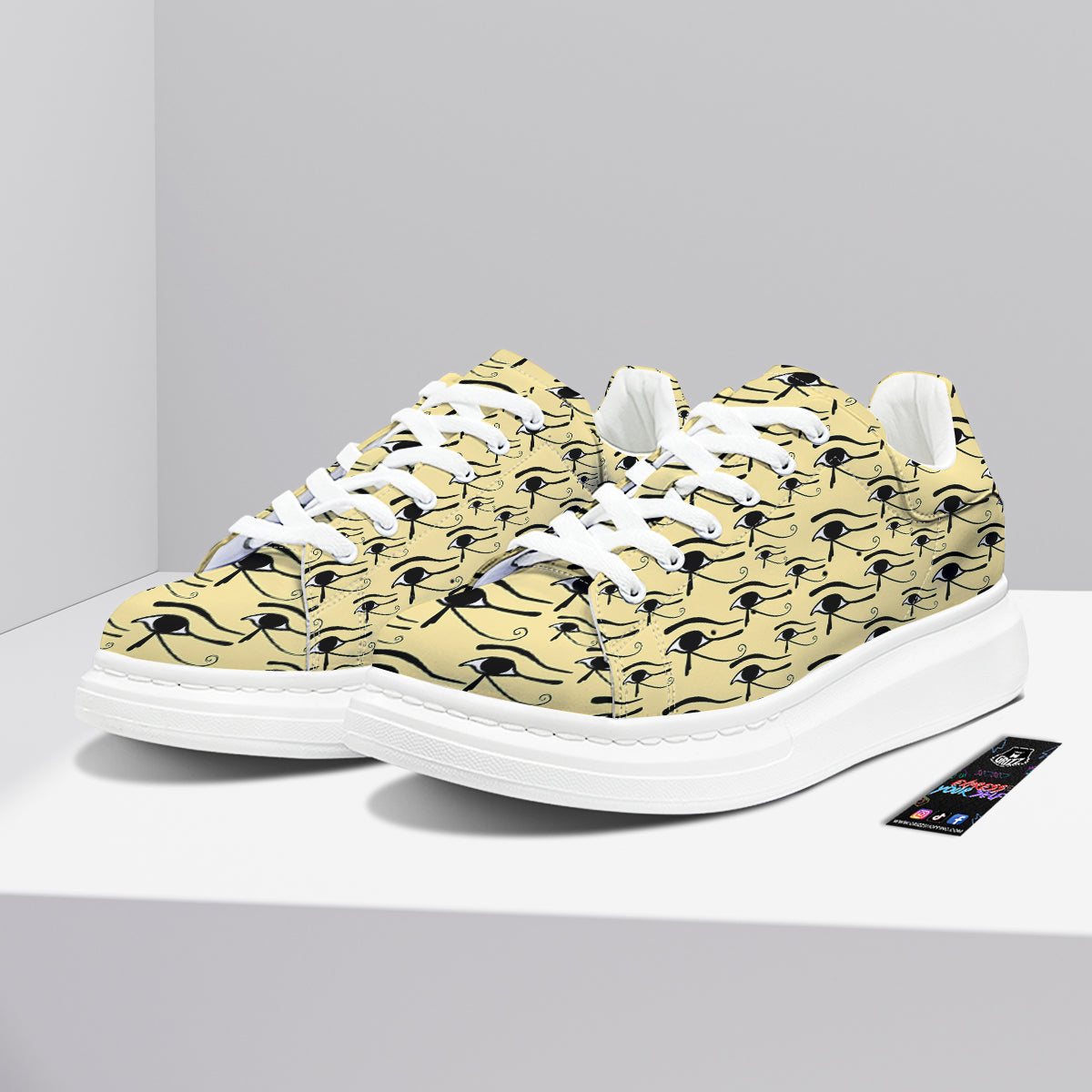 Beige Eye of Horus Print Pattern Platform Shoes-grizzshop