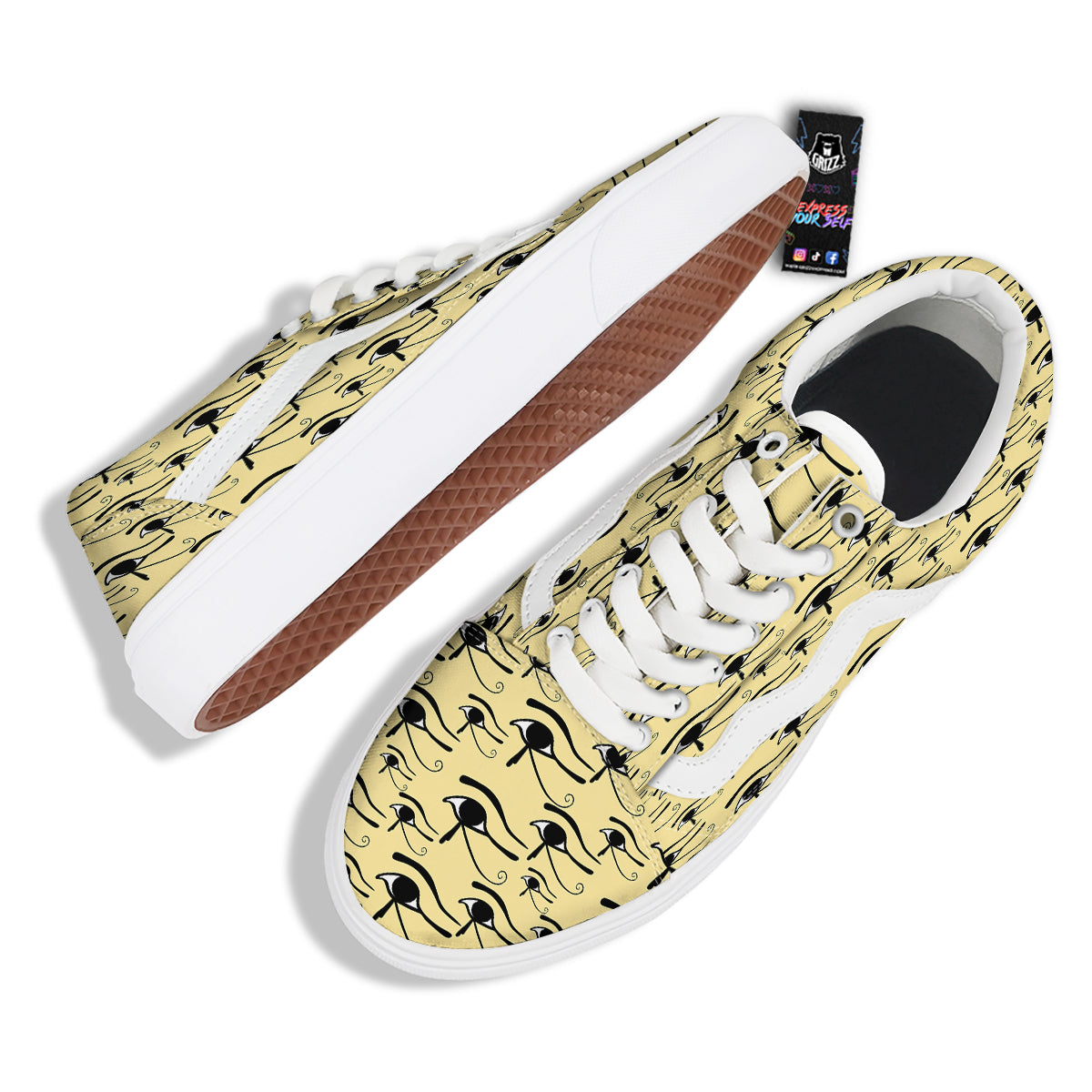 Beige Eye of Horus Print Pattern Skate Shoes-grizzshop