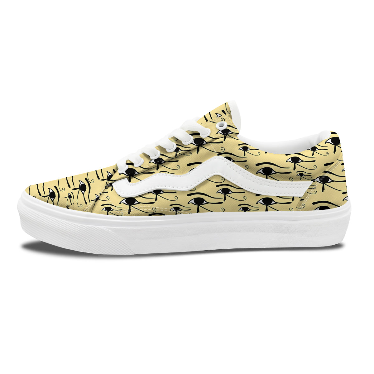 Beige Eye of Horus Print Pattern Skate Shoes-grizzshop