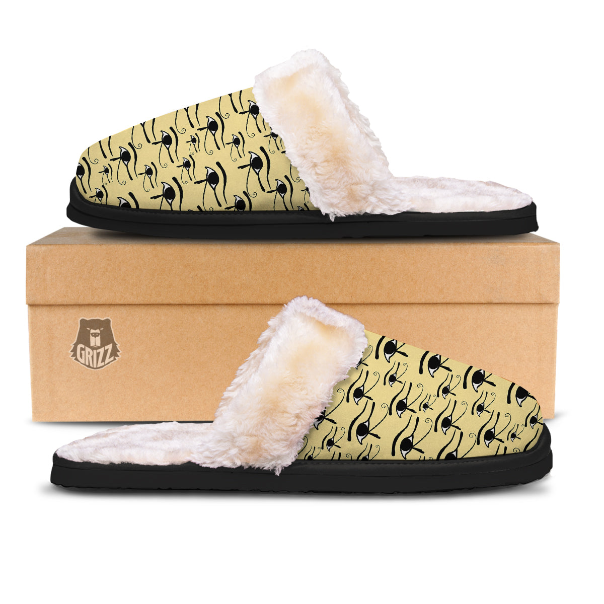 Beige Eye of Horus Print Pattern Slippers-grizzshop