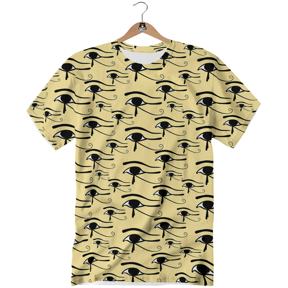 Beige Eye of Horus Print Pattern T-Shirt-grizzshop