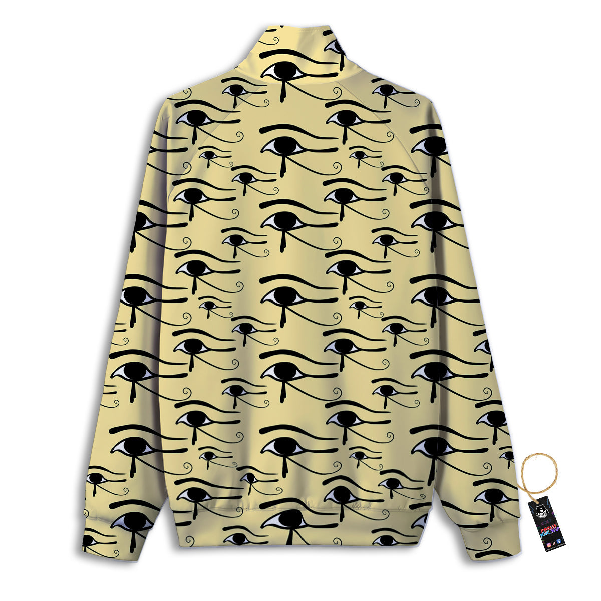 Beige Eye of Horus Print Pattern Track Jacket-grizzshop