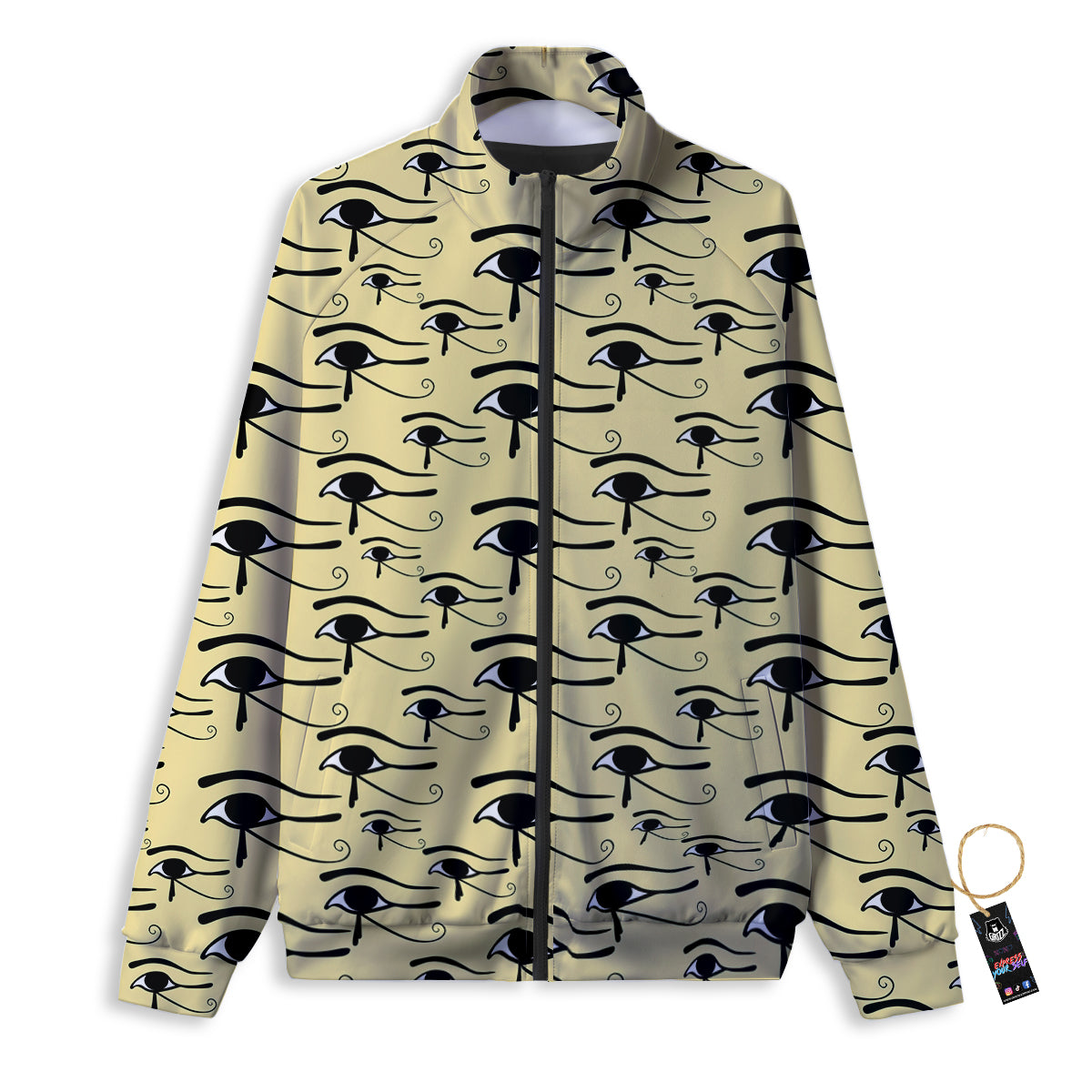 Beige Eye of Horus Print Pattern Track Jacket-grizzshop