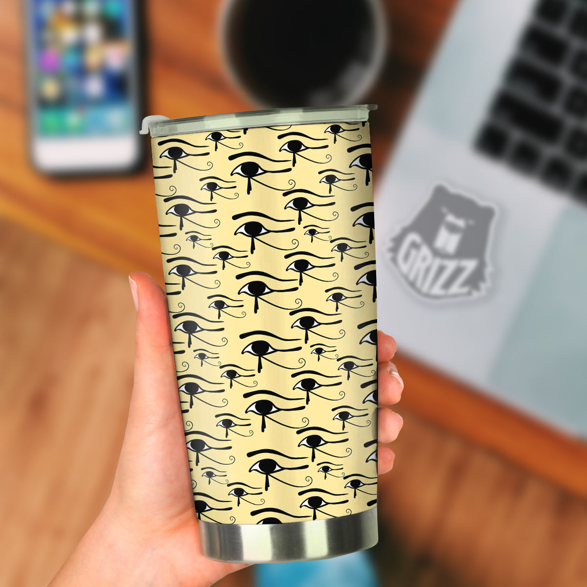 Beige Eye of Horus Print Pattern Tumbler-grizzshop