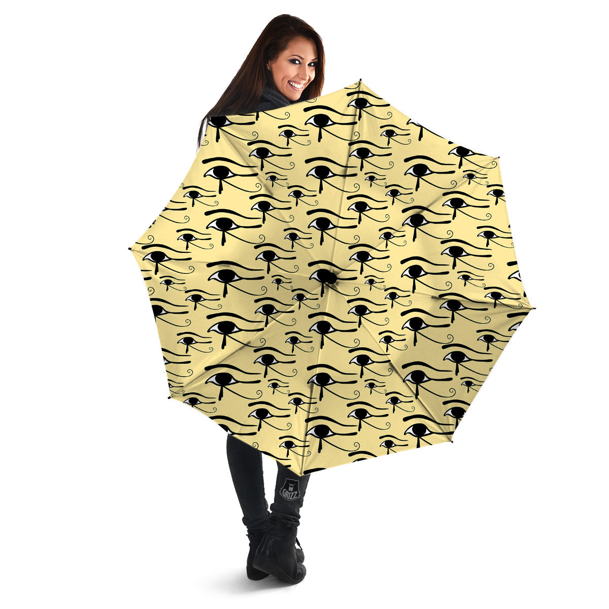 Beige Eye of Horus Print Pattern Umbrella-grizzshop
