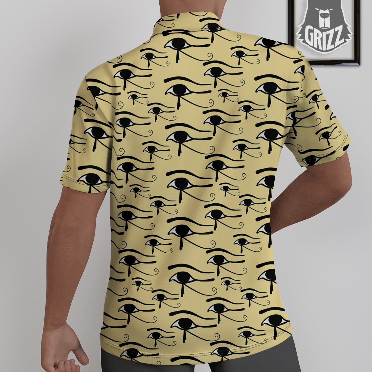 Beige Eye of Horus Print Pattern Untucked Shirts-grizzshop