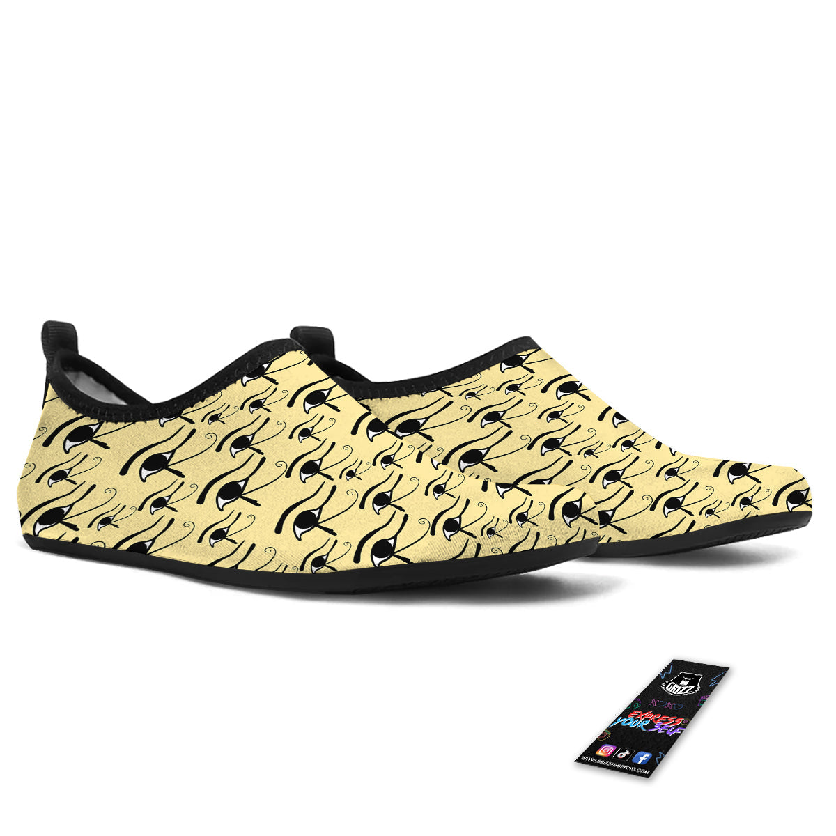Beige Eye of Horus Print Pattern Water Shoes-grizzshop