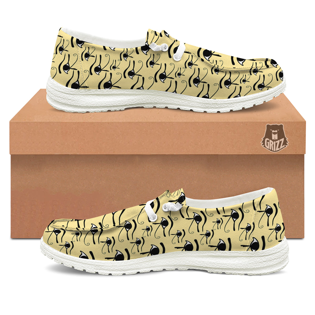 Beige Eye of Horus Print Pattern White Loafers-grizzshop