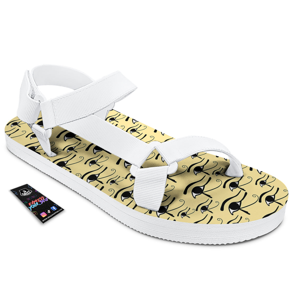 Beige Eye of Horus Print Pattern White Open Toe Sandals-grizzshop