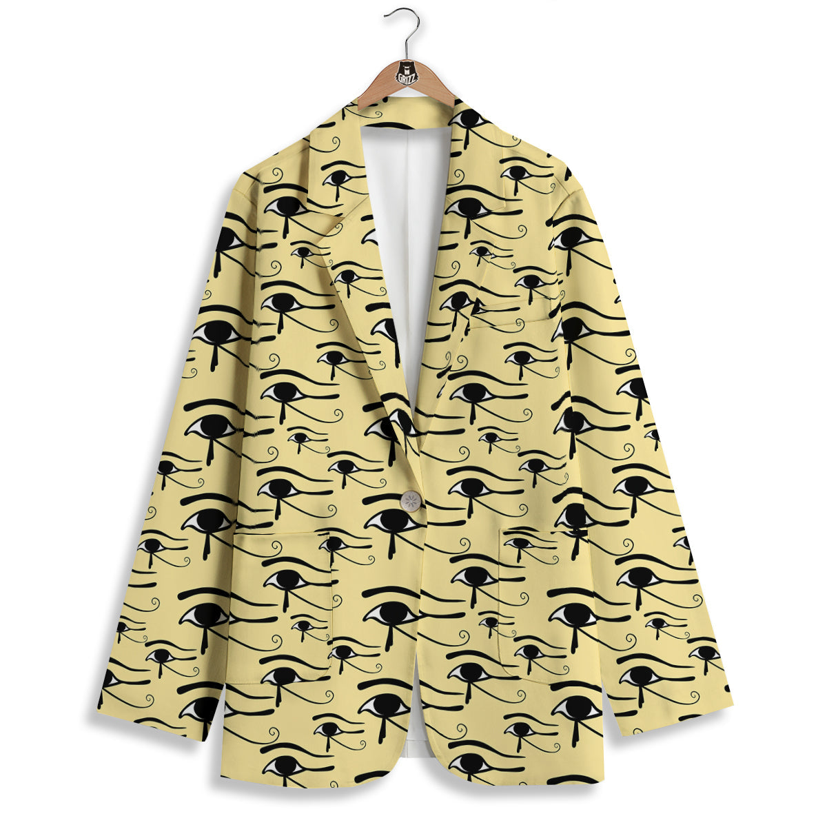 Beige Eye of Horus Print Pattern Women's Blazer-grizzshop