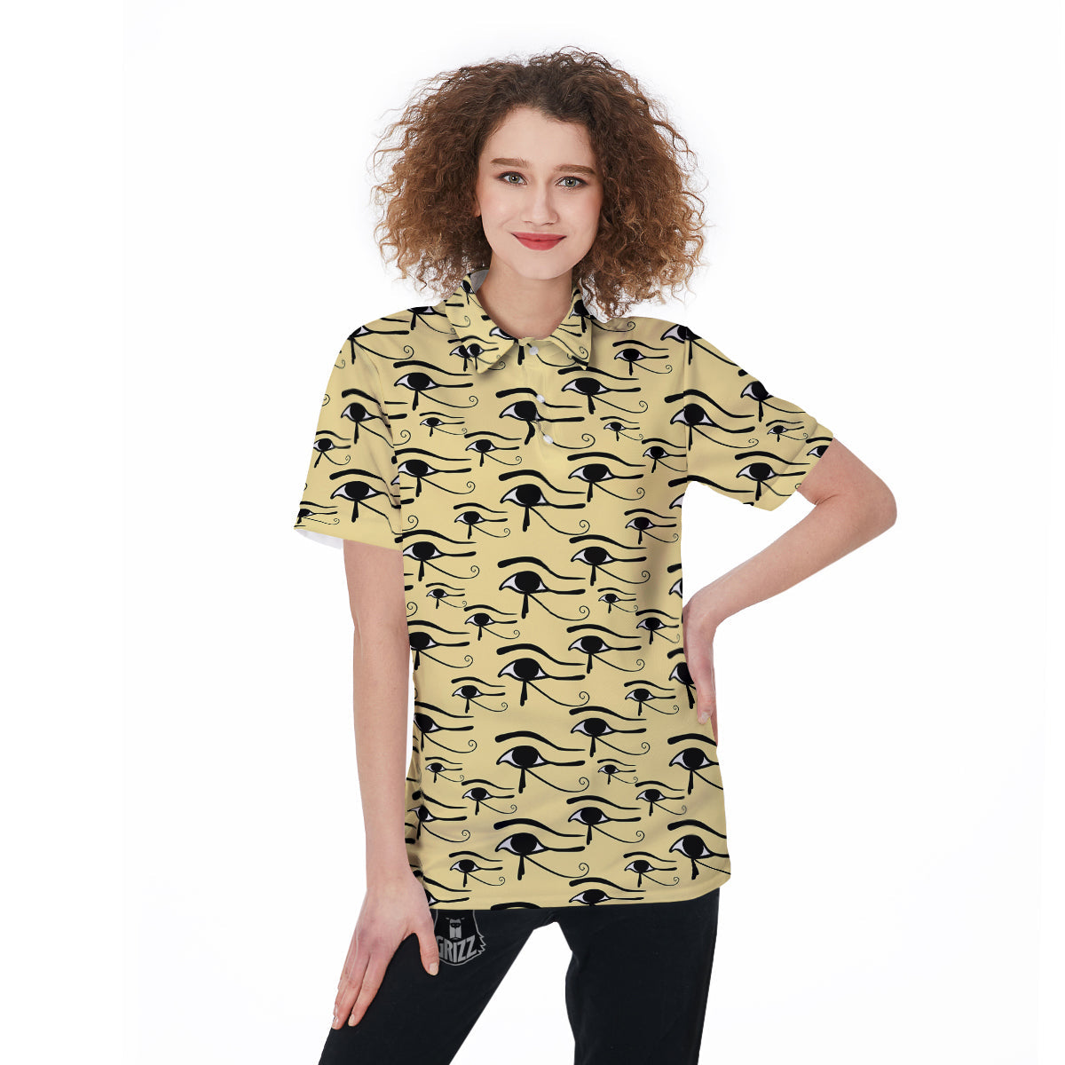 Beige Eye of Horus Print Pattern Women's Golf Shirts-grizzshop