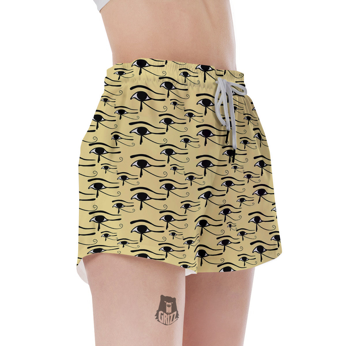 Beige Eye of Horus Print Pattern Women's Shorts-grizzshop