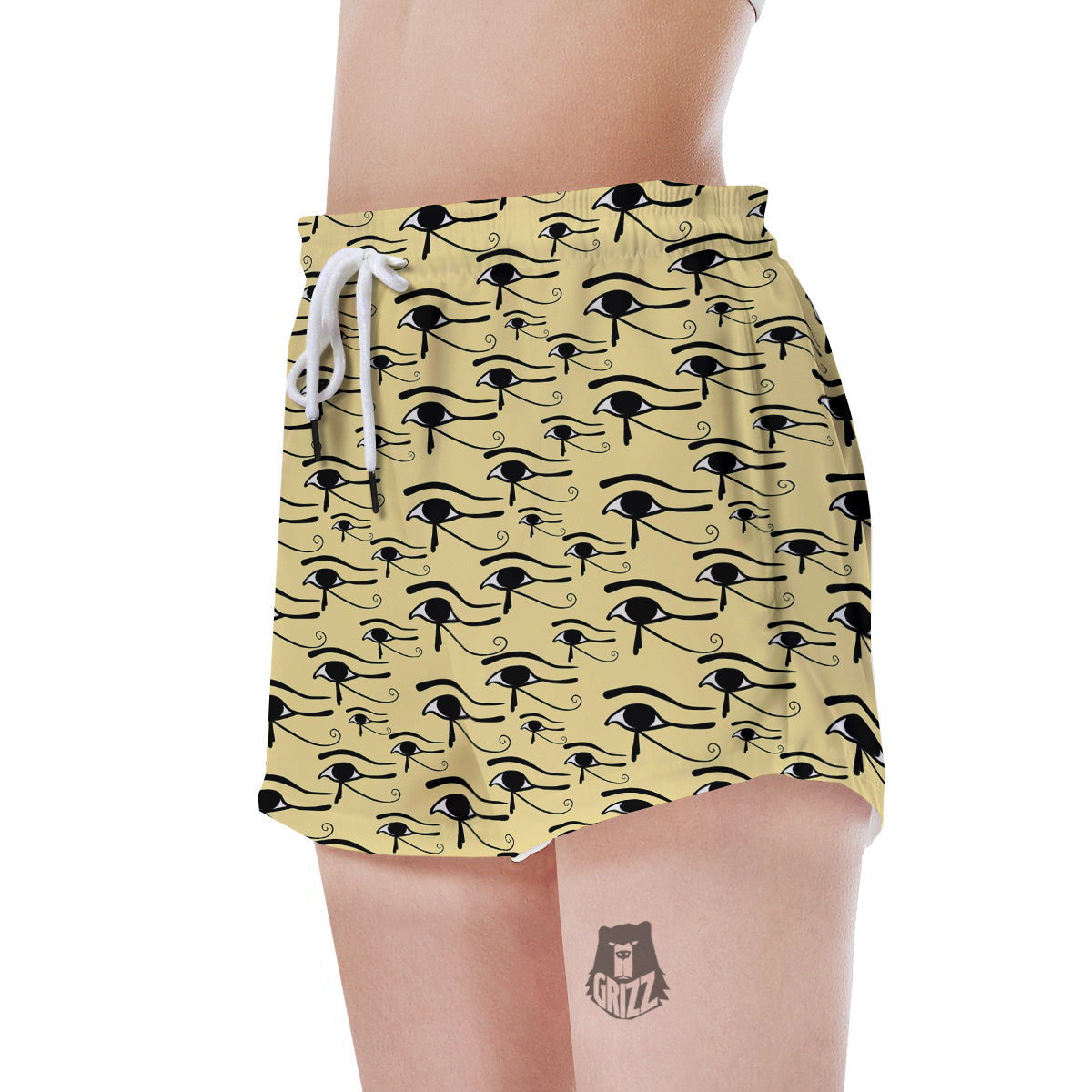 Beige Eye of Horus Print Pattern Women's Shorts-grizzshop