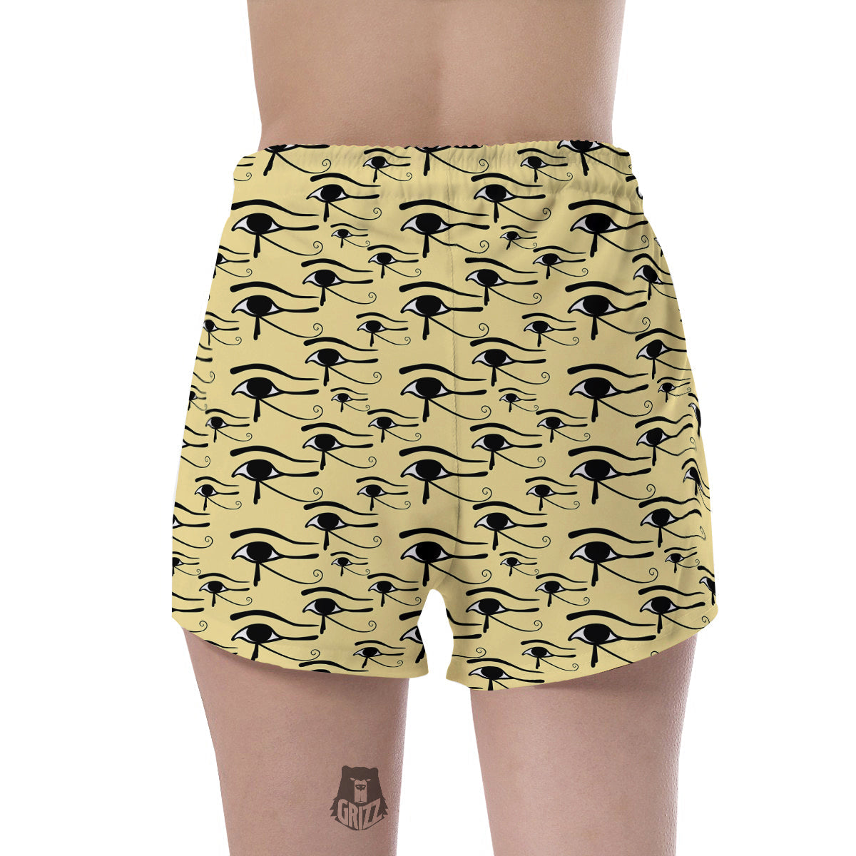 Beige Eye of Horus Print Pattern Women's Shorts-grizzshop