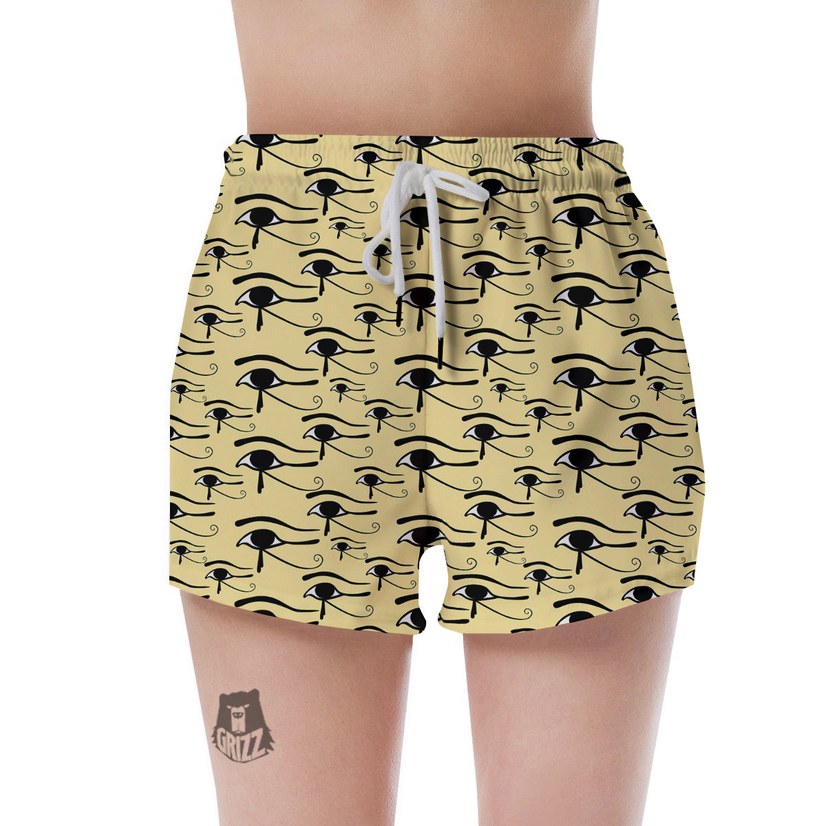 Beige Eye of Horus Print Pattern Women's Shorts-grizzshop