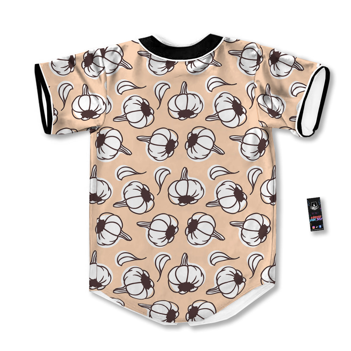 Beige Garlic Print Pattern Baseball Jersey-grizzshop