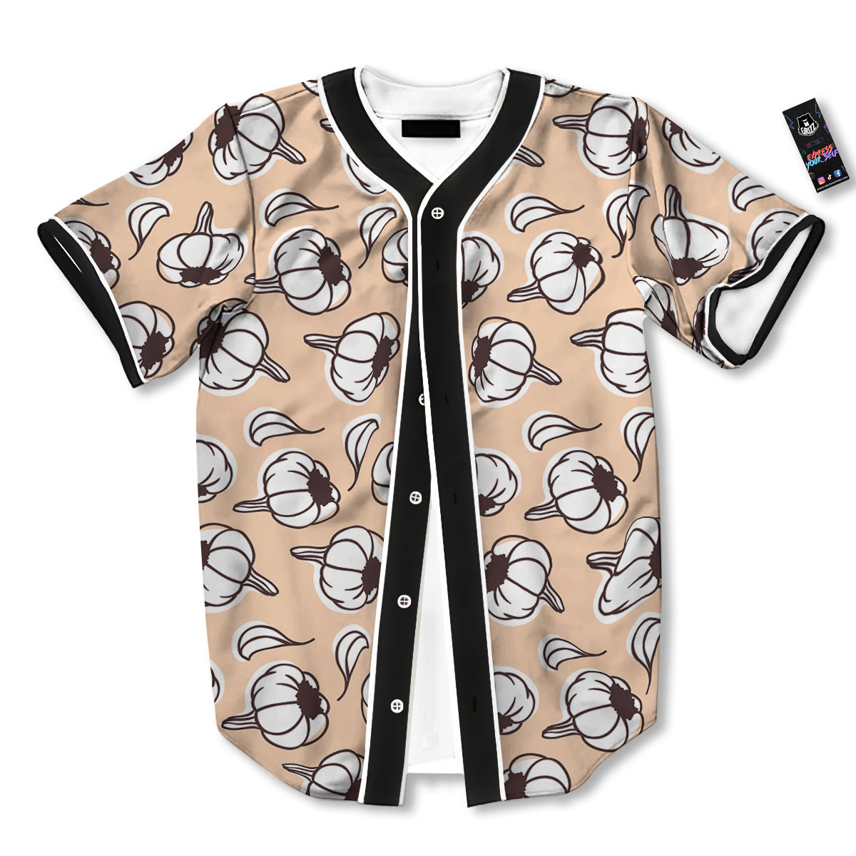 Beige Garlic Print Pattern Baseball Jersey-grizzshop