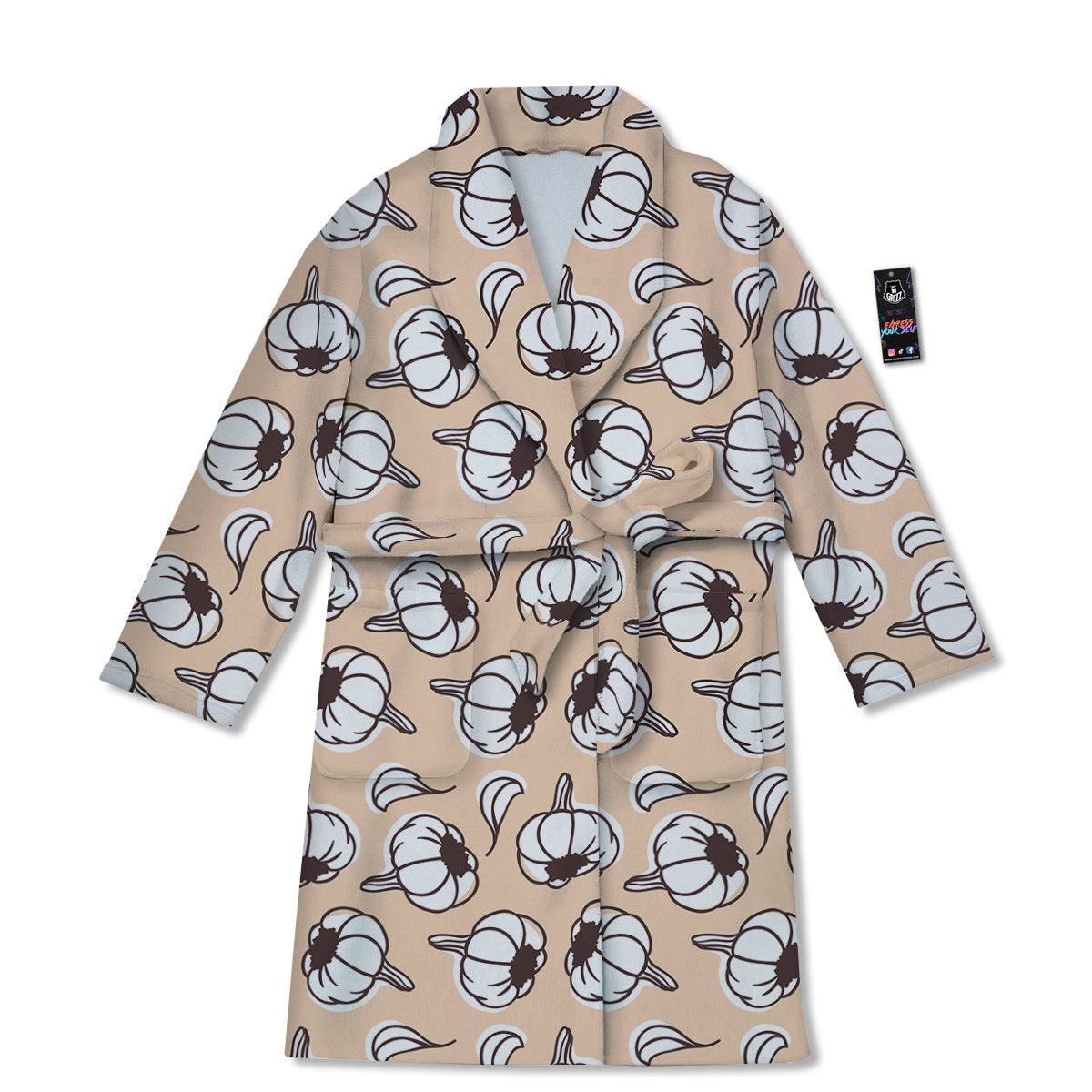 Beige Garlic Print Pattern Bathrobe-grizzshop