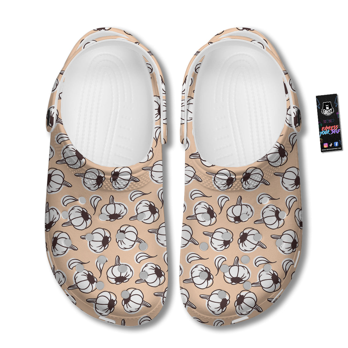 Beige Garlic Print Pattern Clog-grizzshop